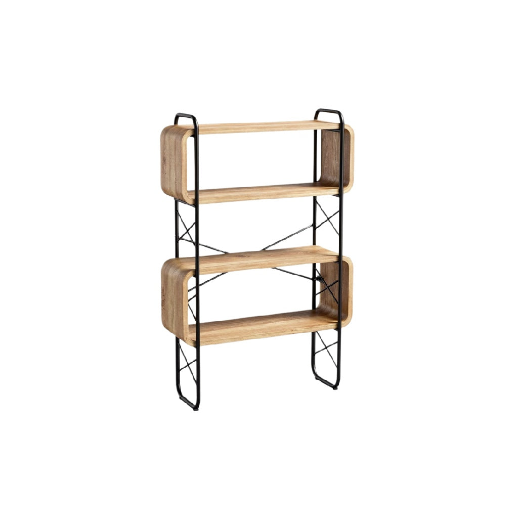 **Półka regałowa z drewna i metalu – nowoczesny design i minimalistyczny styl**